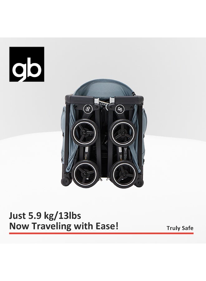 جي بي عربة أطفال gb Pockit+ متعددة الاستخدامات، فائقة الصغر وخفيفة الوزن، مناسبة للسفر للأطفال الرضع والصغار، متوافقة مع معايير أمتعة الطيران المحمولة، لون أزرق فاتح - Image 3